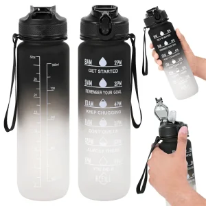 1000ml Sports Water Bottle, Portable Large Capacity Drinking Cup with Straw & Strap Outdoor Sports School Camping Running, Travel Accessories, Exercise Water Bottle